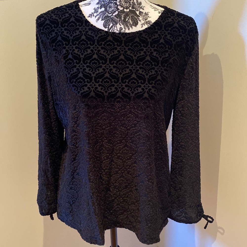 Talbots- black velveteen top with long sleeves.